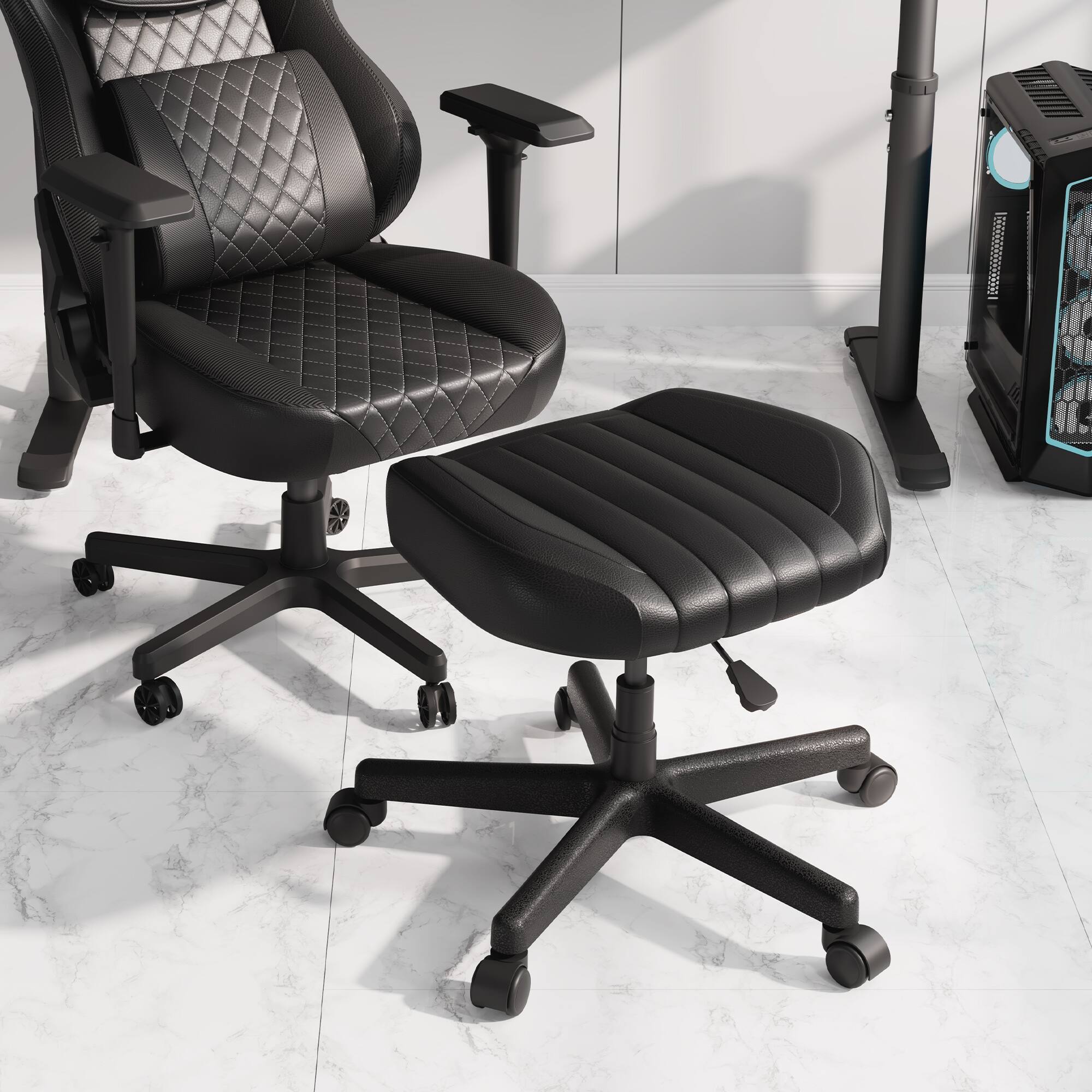 Angle. Eureka Ergonomic - Multi-Use Height Adjustable Rolling Stool & Gaming Ottoman - Black.
