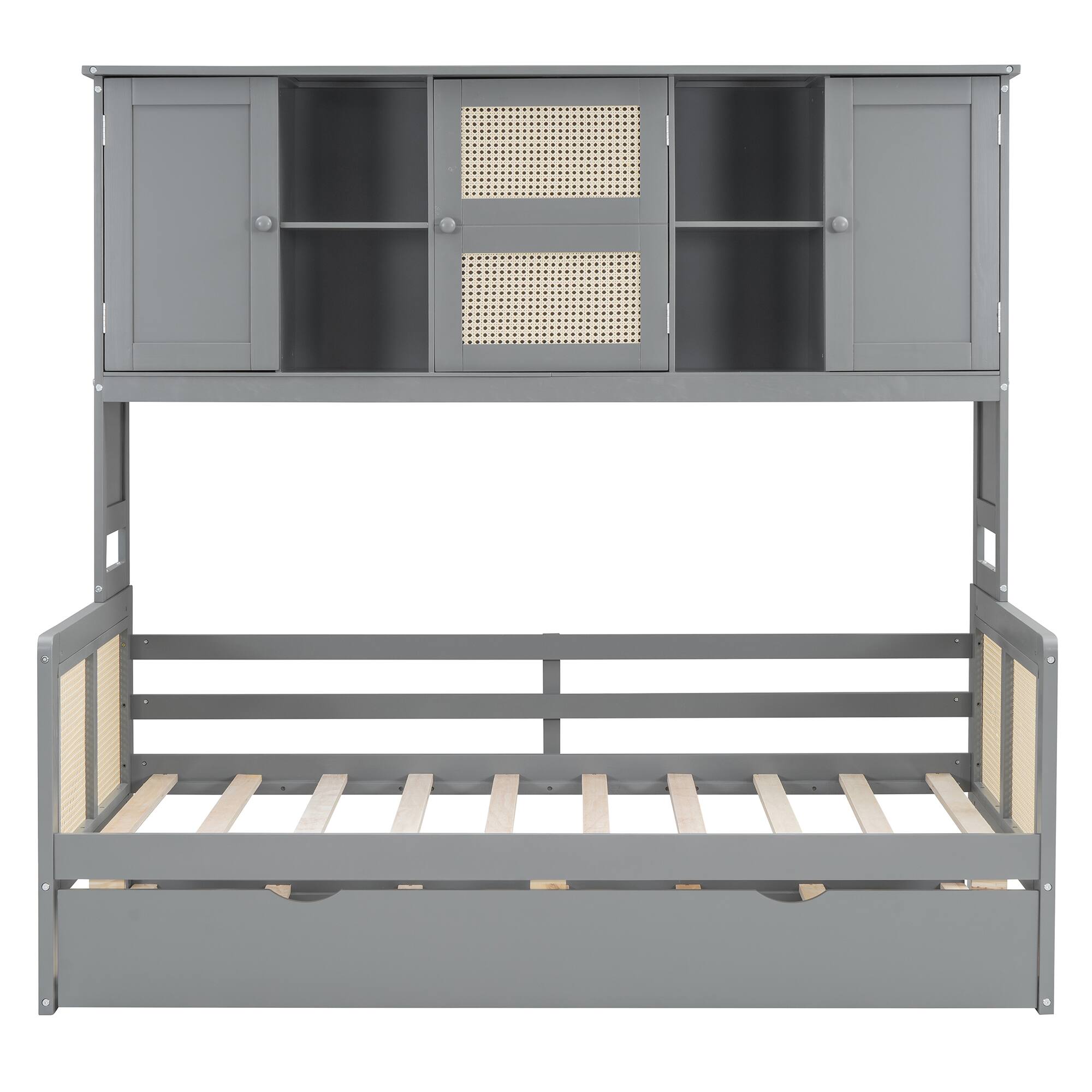 Alt View 4. Tiramisubest - Twin Size Wooden Daybed With Twin Size Trundle, and All-in-One Cabinet and Shelf, Gray - Gray.