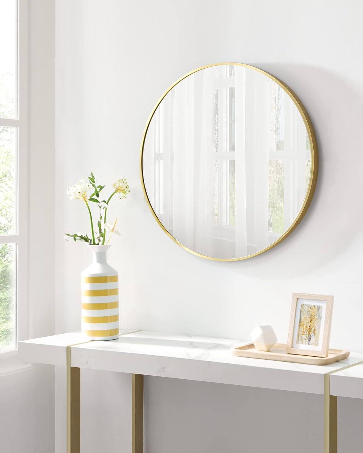 Alt View 1. Songmics Home - 24-Inch Round Wall Mirror – Elegant Gold Metal Frame for Bathroom/Living Room/Bedroom/Entryway - Gold.