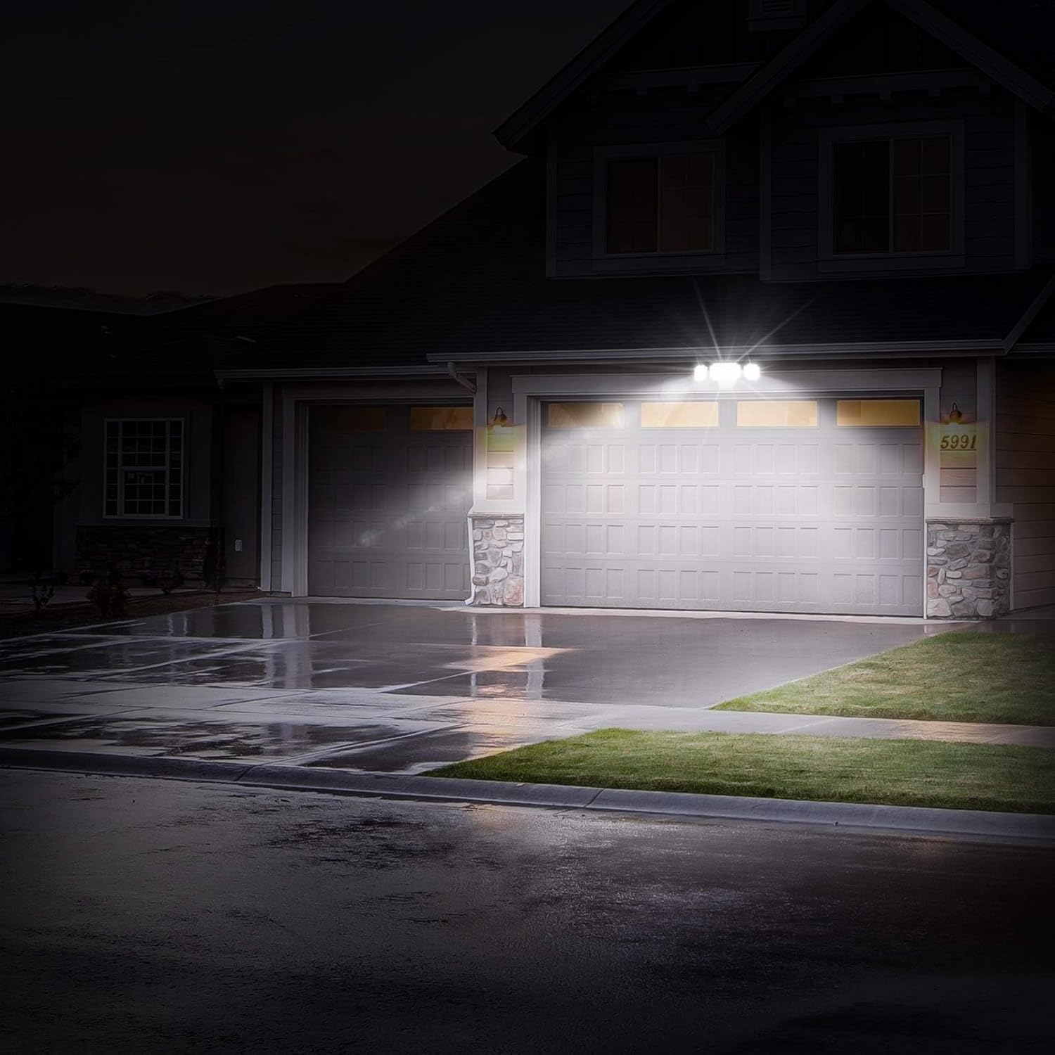 Alt View 3. Lepower - 4500LM Outdoor Flood Light Switch Controll 5000K 3 Adjustable Heads Waterproof LED Security Lights For Garage - White.