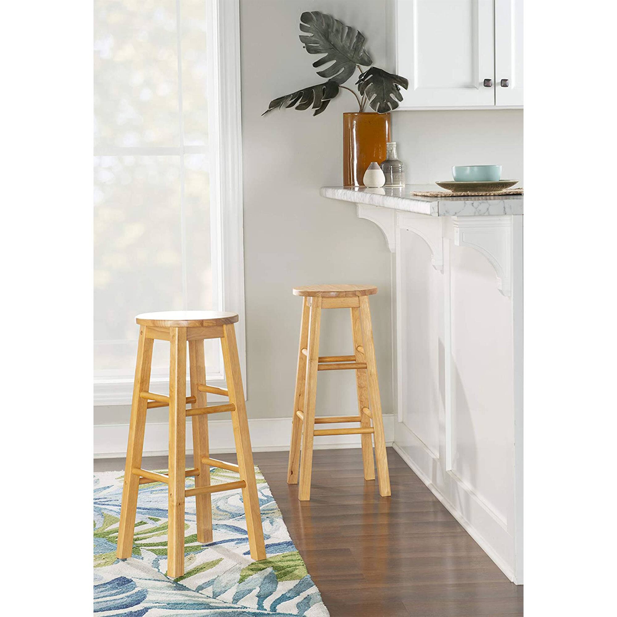 Alt View 4. PJ Wood - PJ Wood Classic Round-Seat 29 Inch Tall Kitchen Bar Stools, Natural, Set of 2 - Natural.