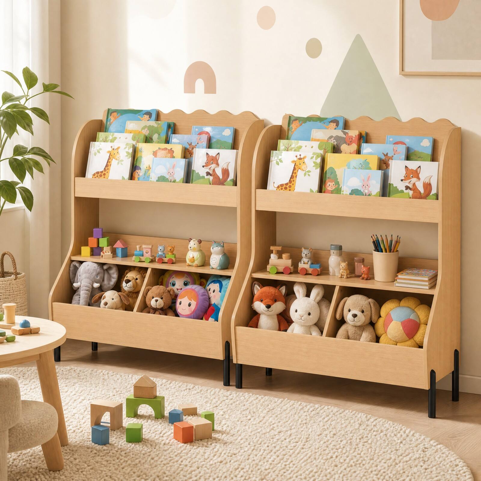 Alt View 3. Costway - Costway Kids Wooden Toy Storage Organizer Bookcase with 2 Bins Open Shelf - Natural.