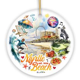 OrnamentallyYou - Classic Myrtle Beach Artistic Handcrafted Christmas Ornament South Carolina Souvenir Decor Circle - Multi-colored