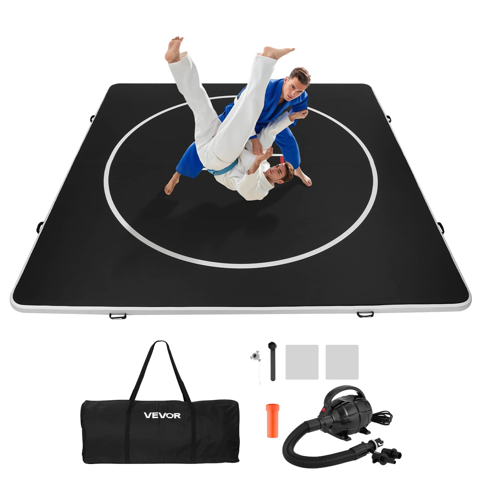 Front. VEVOR - 13x13 ft Wrestling Mat Inflatable, Martial Arts Thick Mat for Home Gym Exercise, PVC Foldable Training Mats - Black.