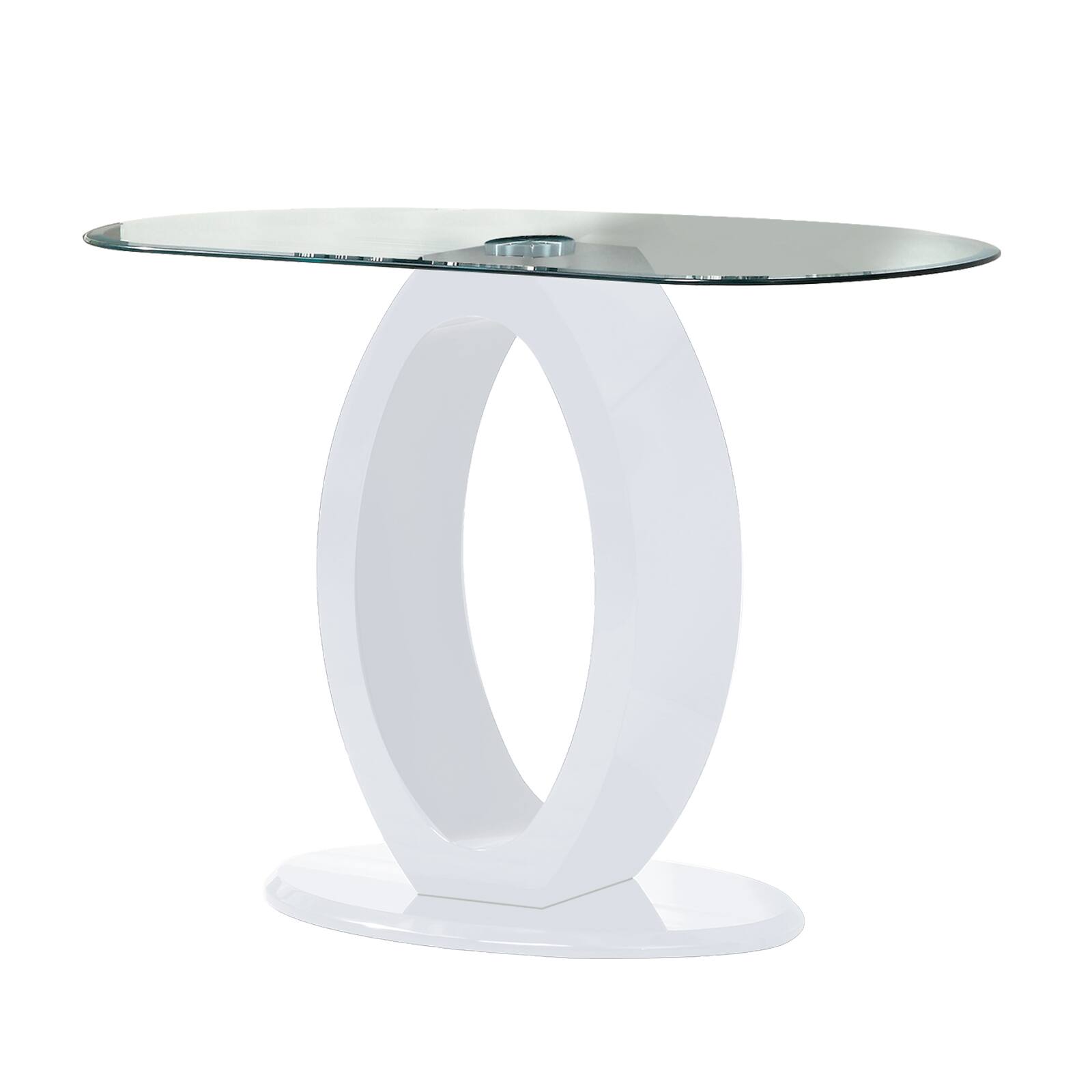 Front. Manhattan Lane - Contemporary Tempered Glass Top Sofa Table with O Shape Base - White.
