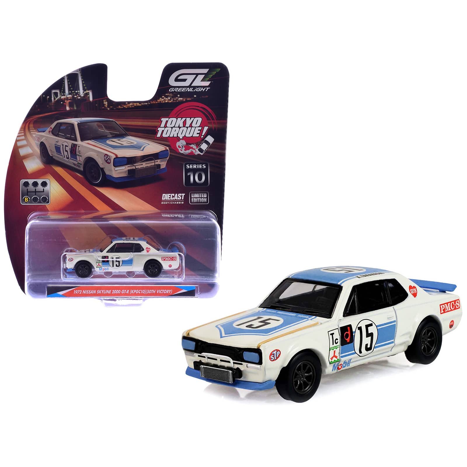 1972 Nissan Skyline 2000 GT-R (KPGC10) RHD #15 Kunimitsu Takahashi White & Blue 1/64 Diecast Model Car by Greenlight price history on PriceWatchPro