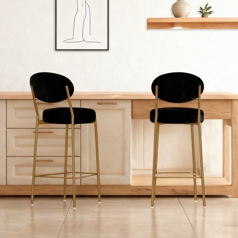 Alt View 1. HTUTWOO - 2-Pack Modern Velvet Bar Stools with Gold Metal Legs, Round Counter Stools for Kitchen, Island & Home Bar - Black.