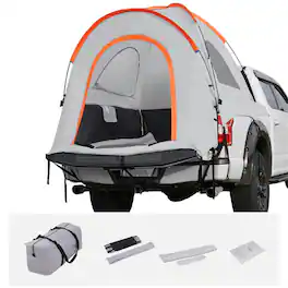 HTUTWOO - 8' Camping Tent with Rain Layer and Carry Bag, Double Layer Truck Tent, Accommodate 6-8 Person for Van Hatch Tailgate - Gray