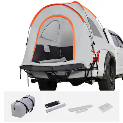 Front. HTUTWOO - 8' Camping Tent with Rain Layer and Carry Bag, Double Layer Truck Tent, Accommodate 6-8 Person for Van Hatch Tailgate - Grey.