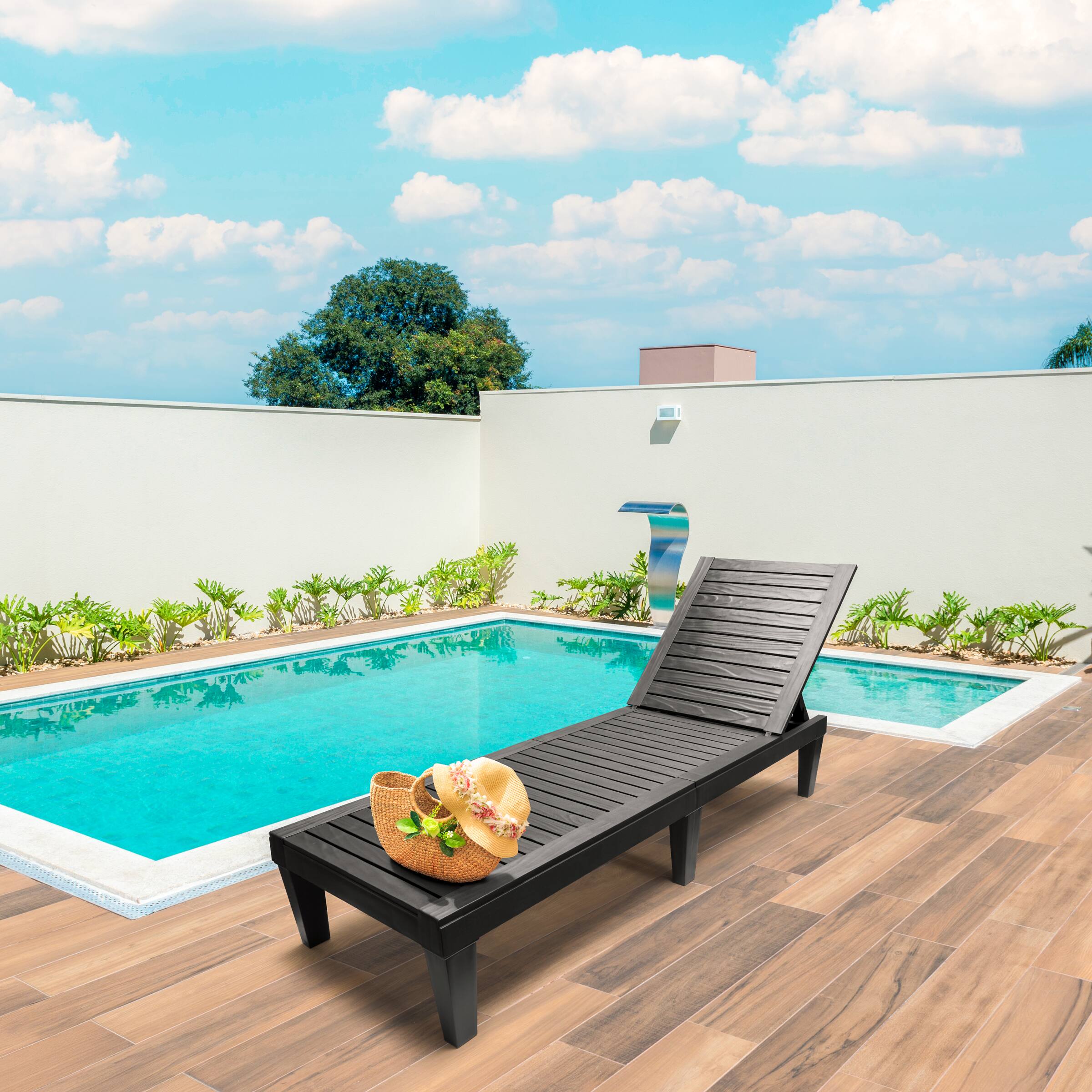 Angle. Sorbus - Sorbus Outdoor Chaise Lounge Chair - For Poolside, Tanning, Sunbathing Patio, Deck, Beach  Folding Sunbed/Furniture - Black.