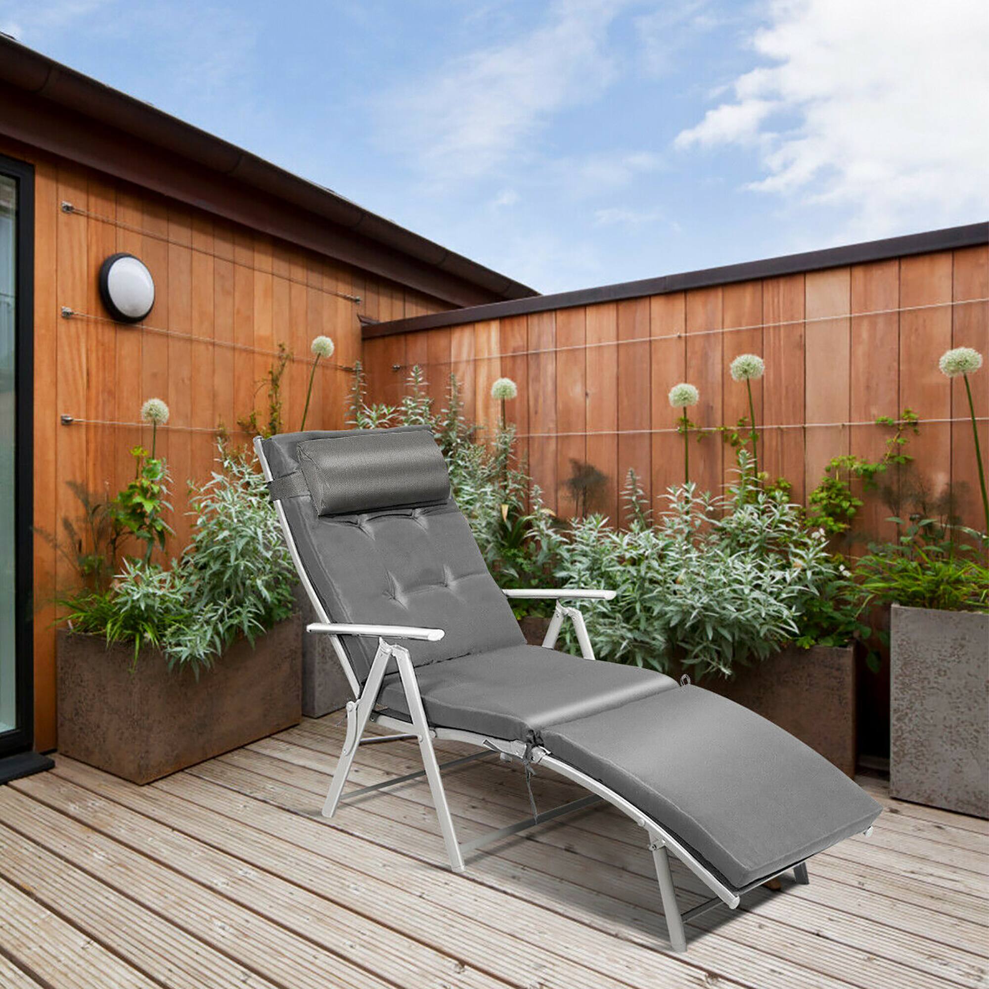 Alt View 3. Costway - Costway Outdoor Folding Chaise Lounge Chair w/Cushion - Gray.