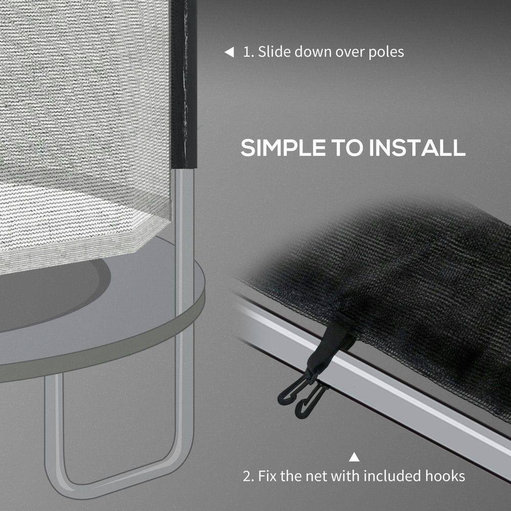 1. Slide down over poles  
2. Fix the net with included hooks  

SIMPLE TO INSTALL