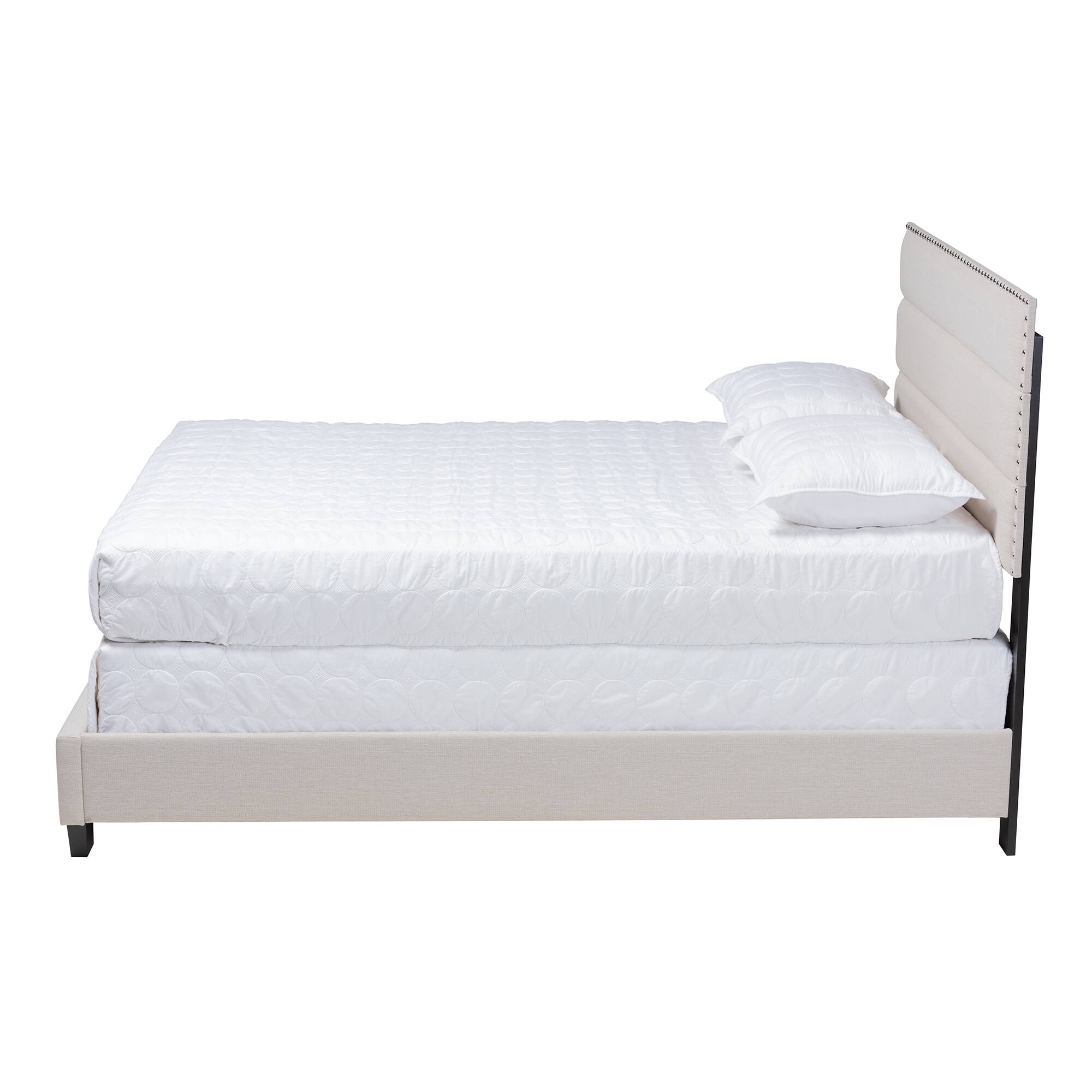 Angle. Baxton Studio - Ansa Modern and Contemporary Fabric Upholstered Bed - Beige/Black.