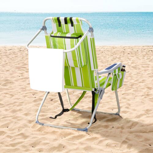 Alt View 7. Winado - 38in Backpack Beach Camping Chair Folding Heavy Duty, Aluminum Comfortable Adjustable Back with Cup Holder for Outdoor - Green Stripes.