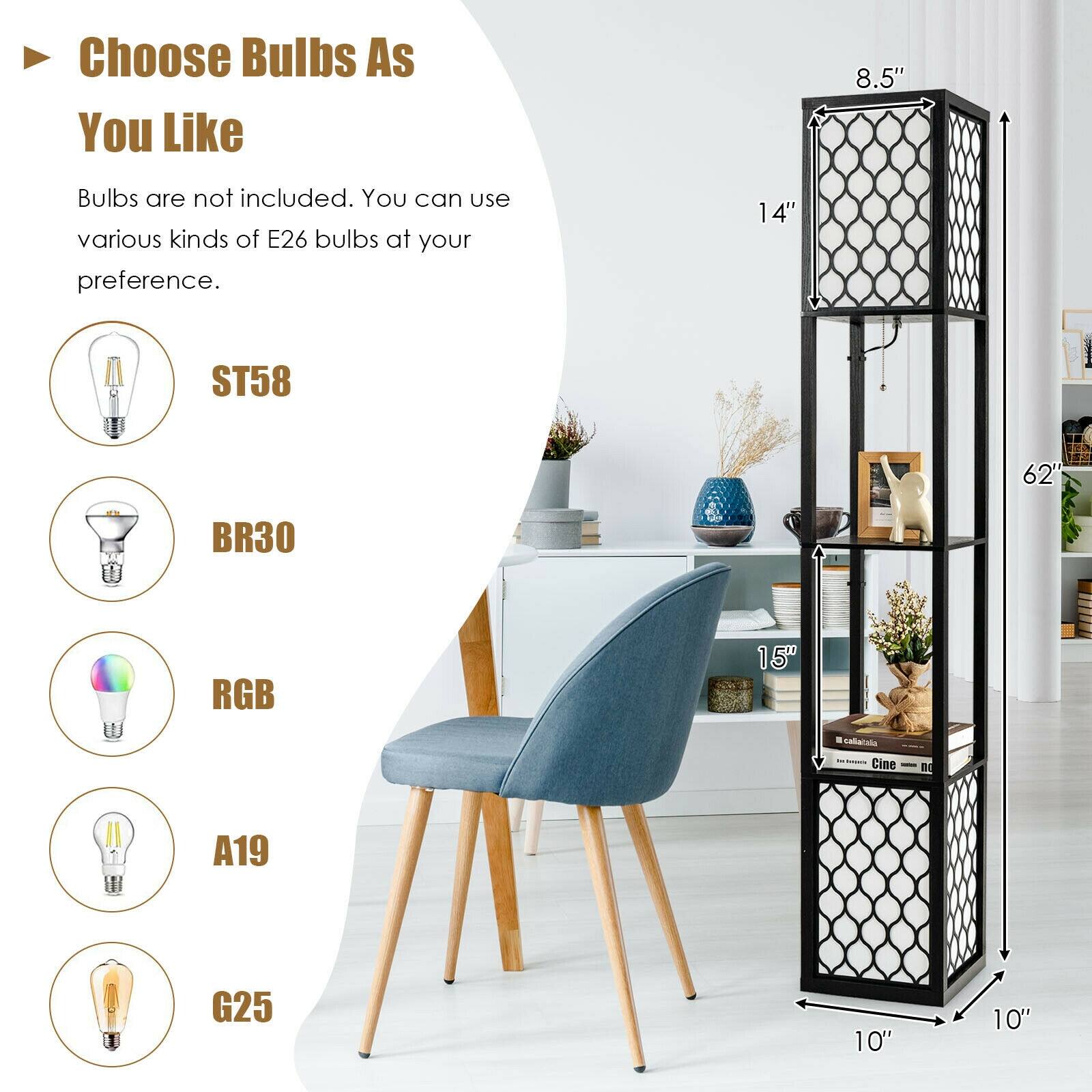 Choose Bulbs As You Like  
Bulbs are not included. You can use various kinds of E26 bulbs at your preference.  

- ST58  
- BR30  
- RGB  
- A19  
- G25  

Dimensions:  
- 14"  
- 8.5"  
- 15"  
- 10"  
- 62"