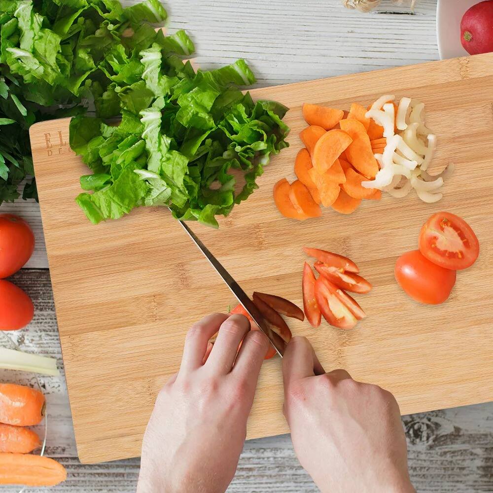 Left. Elle Decor - 11x15.25 Bamboo Cutting Board, Tan Durable and Stylish, Reversible Chopping Board - Brown.
