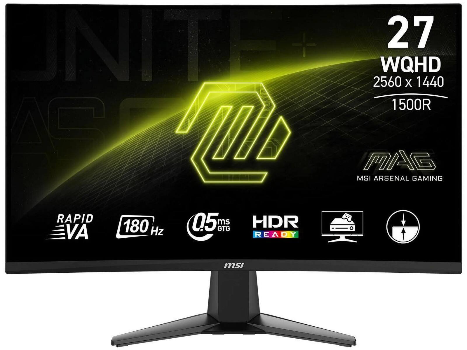UNITE 27 WQHD 2560 X 1440 1500R MSI MAG ARSENAL GAMING RAPID VA 180 Hz 0.5 ms GTG HDR READY