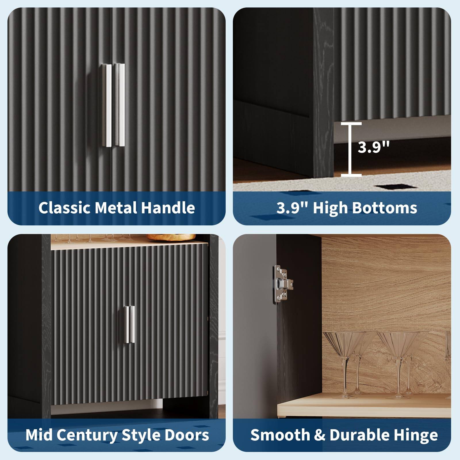 1. Classic Metal Handle
2. 3.9" High Bottoms
3. Mid Century Style Doors
4. Smooth & Durable Hinge