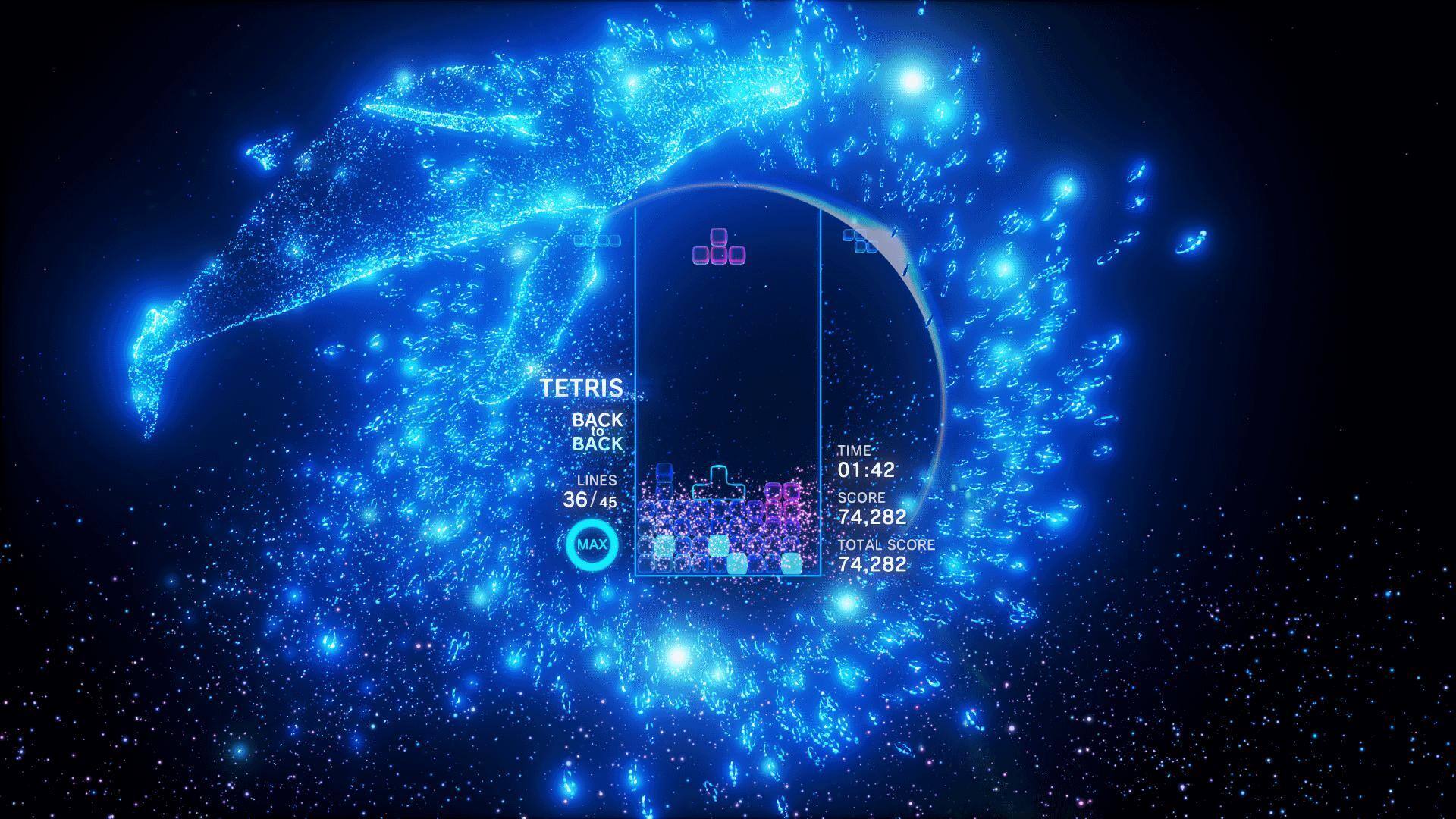 TETRIS BACK TO BACK  
LINES 36/45  
MAX TIME 01:42  
SCORE 74,282  
TOTAL SCORE 74,282