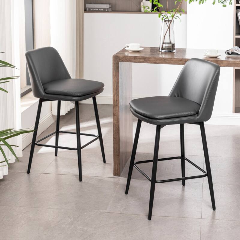 Alt View 2. HTUTWOO - Counter Height Swivel Bar Stools Set of 2, 25.6" 360° Swivel PU Leather Barstools, Ideal for Kitchen Island & Pub - Dark Gray.