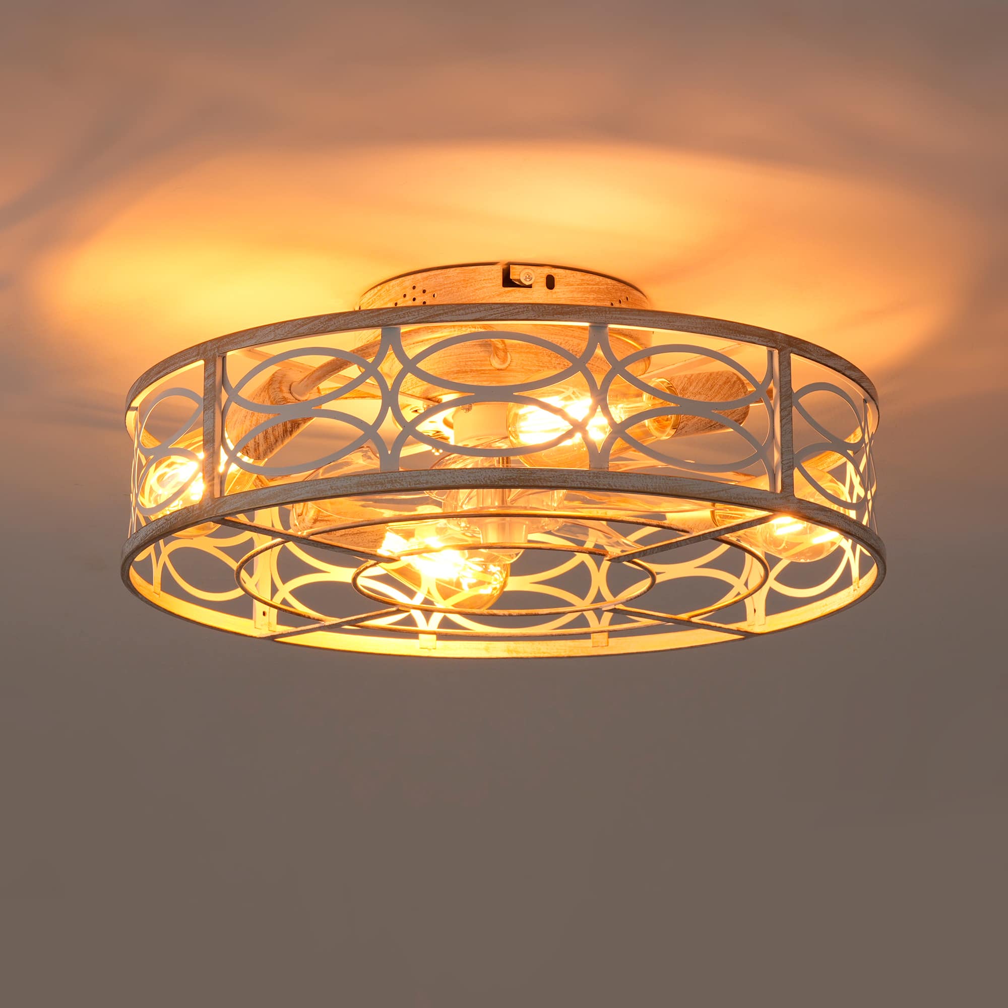 Front. Sofucor - Farmhouse Ceiling Fans w/ Light Remote Flush Mount Rustic Ceiling Fan Boho Bladeless Country Caged Ceiling Light Fixture - White & Light Gold.