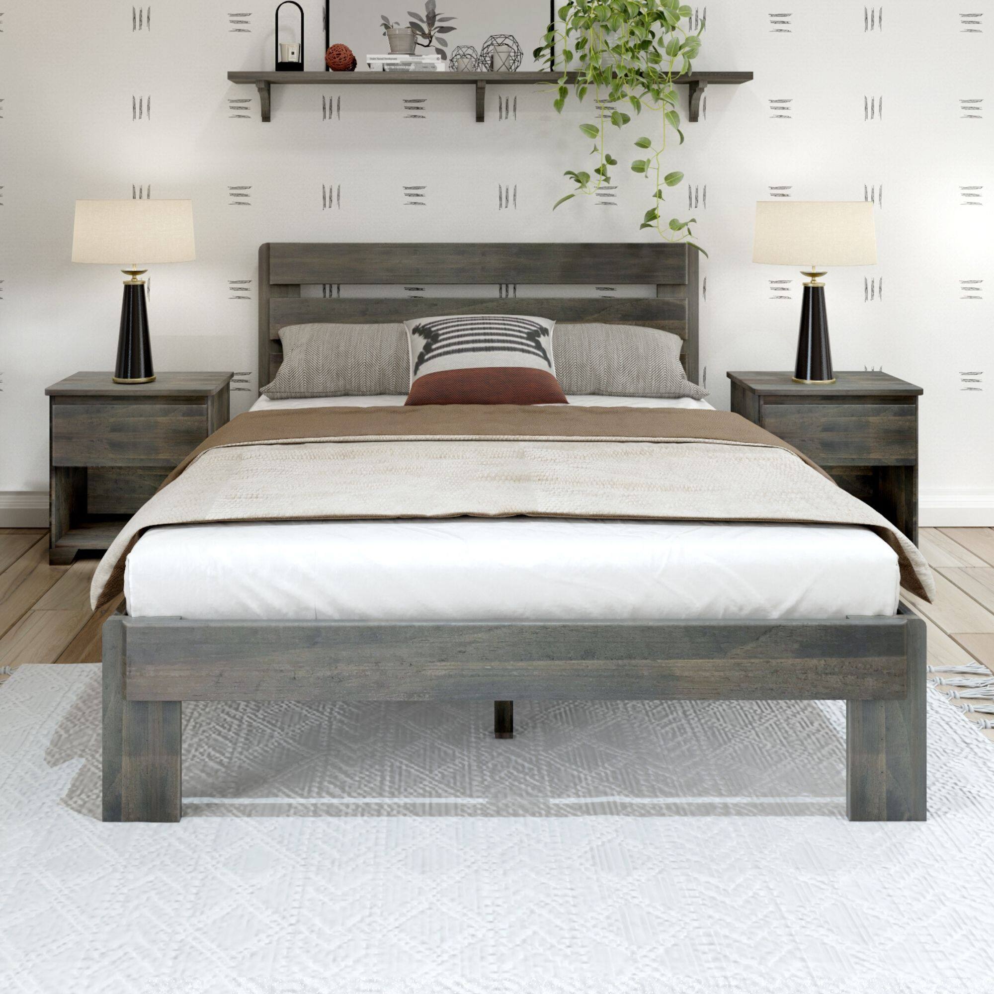 Alt View 4. Plank+Beam - Farmhouse Queen Bed with Plank Headboard, Driftwood - Driftwood.