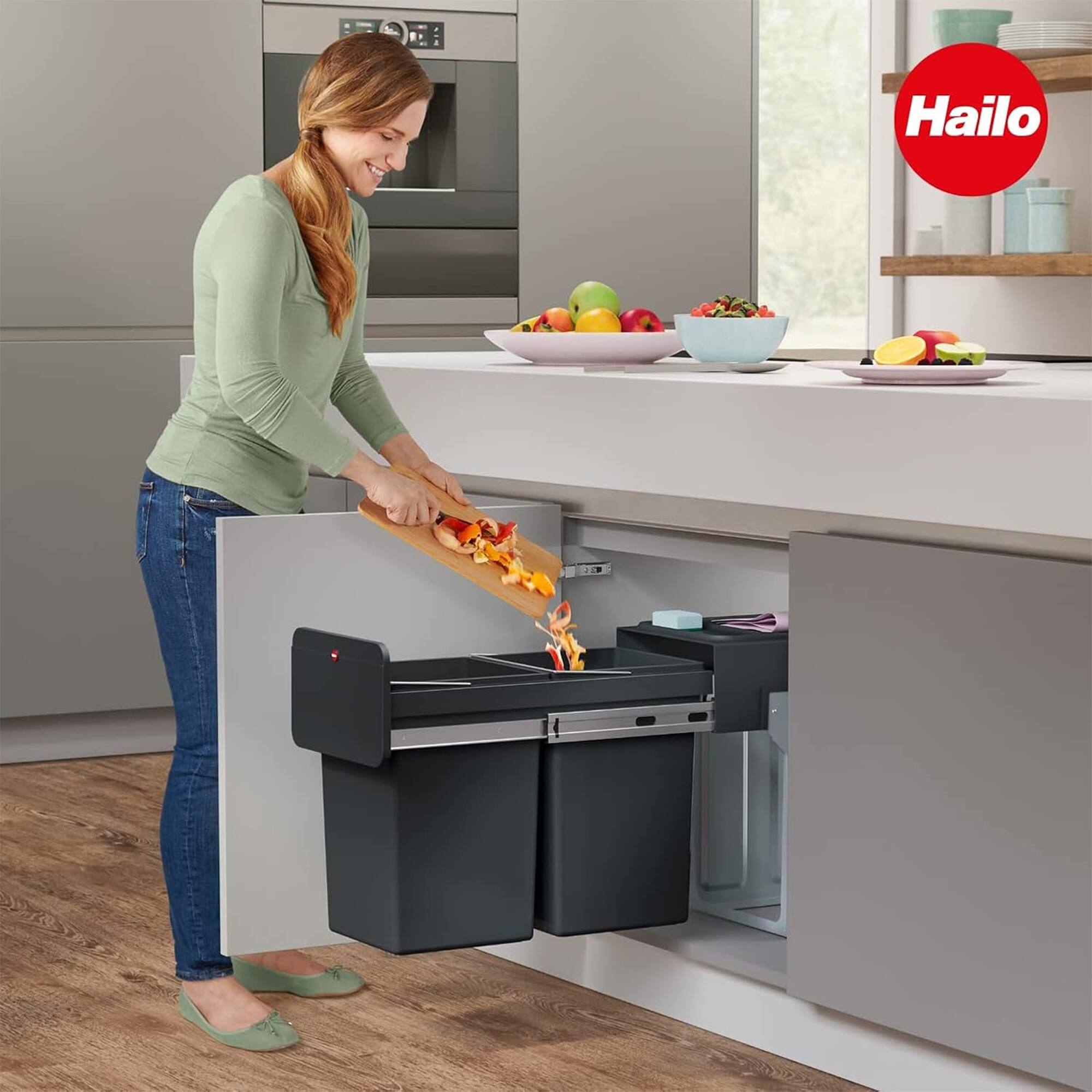 Alt View 5. Hailo - Hailo Kitchen Trash Can Dual 14 Liter Waste Separation, EcoLine Design L, Black - Black.