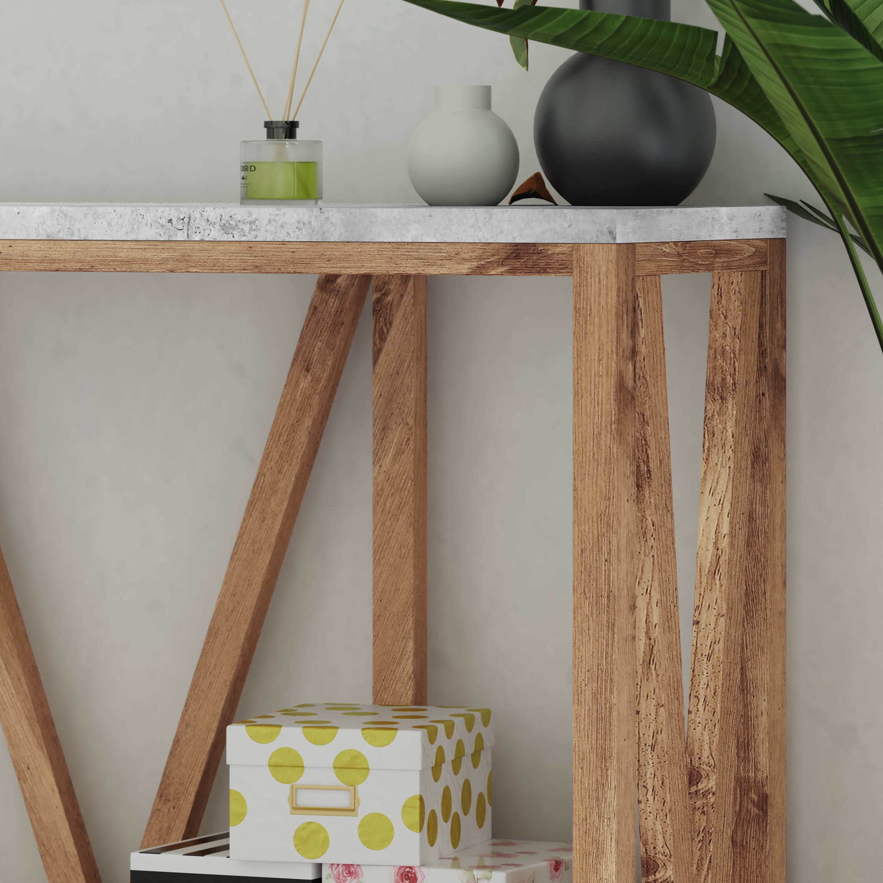Alt View 4. Emma + Oliver - Owen Modern Farmhouse Entryway Console Accent Table - Concrete Top/Warm Oak Frame.