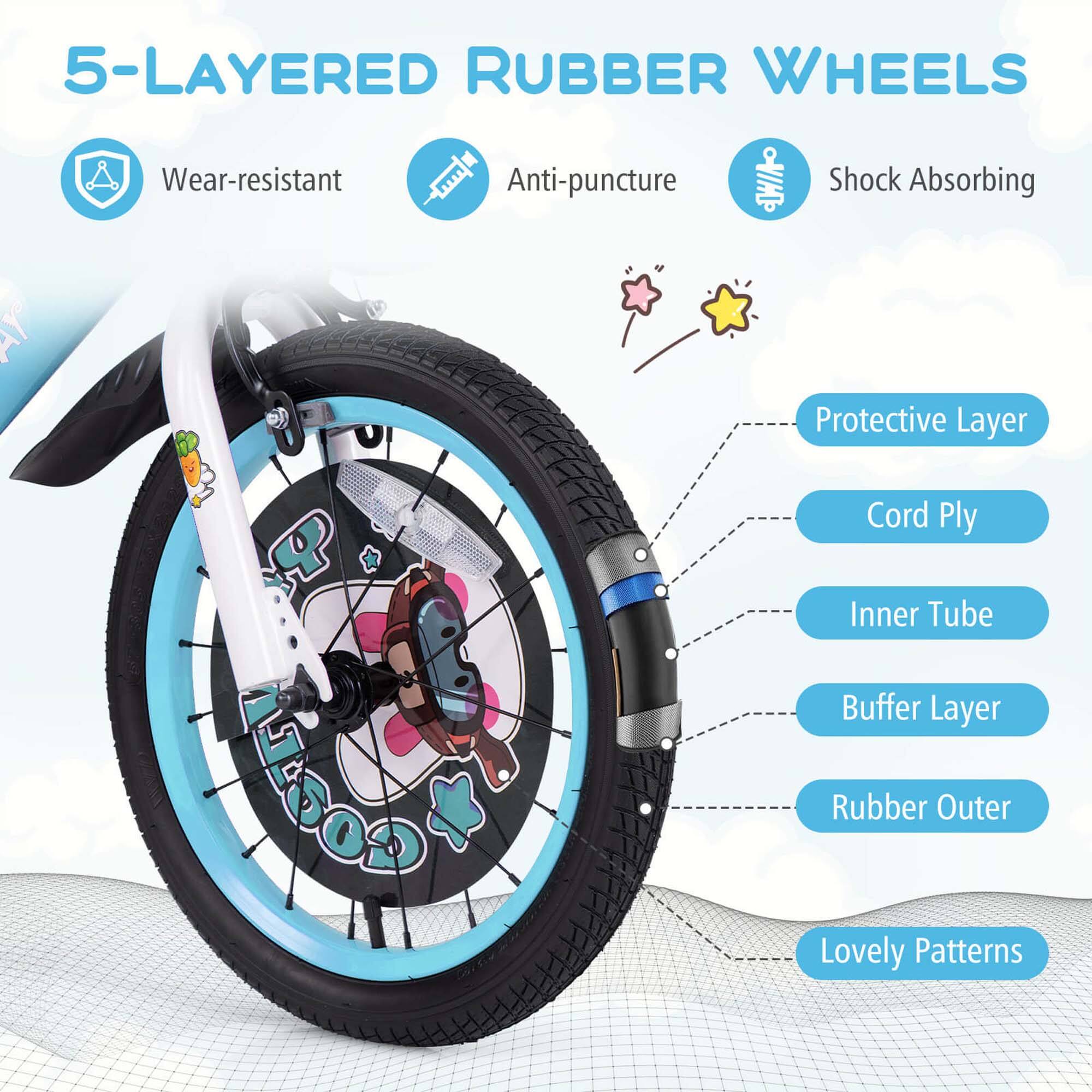 5-LAYERED RUBBER WHEELS

- Wear-resistant
- Anti-puncture
- Shock Absorbing

- Protective Layer
- Cord Ply
- Inner Tube
- Buffer Layer
- Rubber Outer
- Lovely Patterns