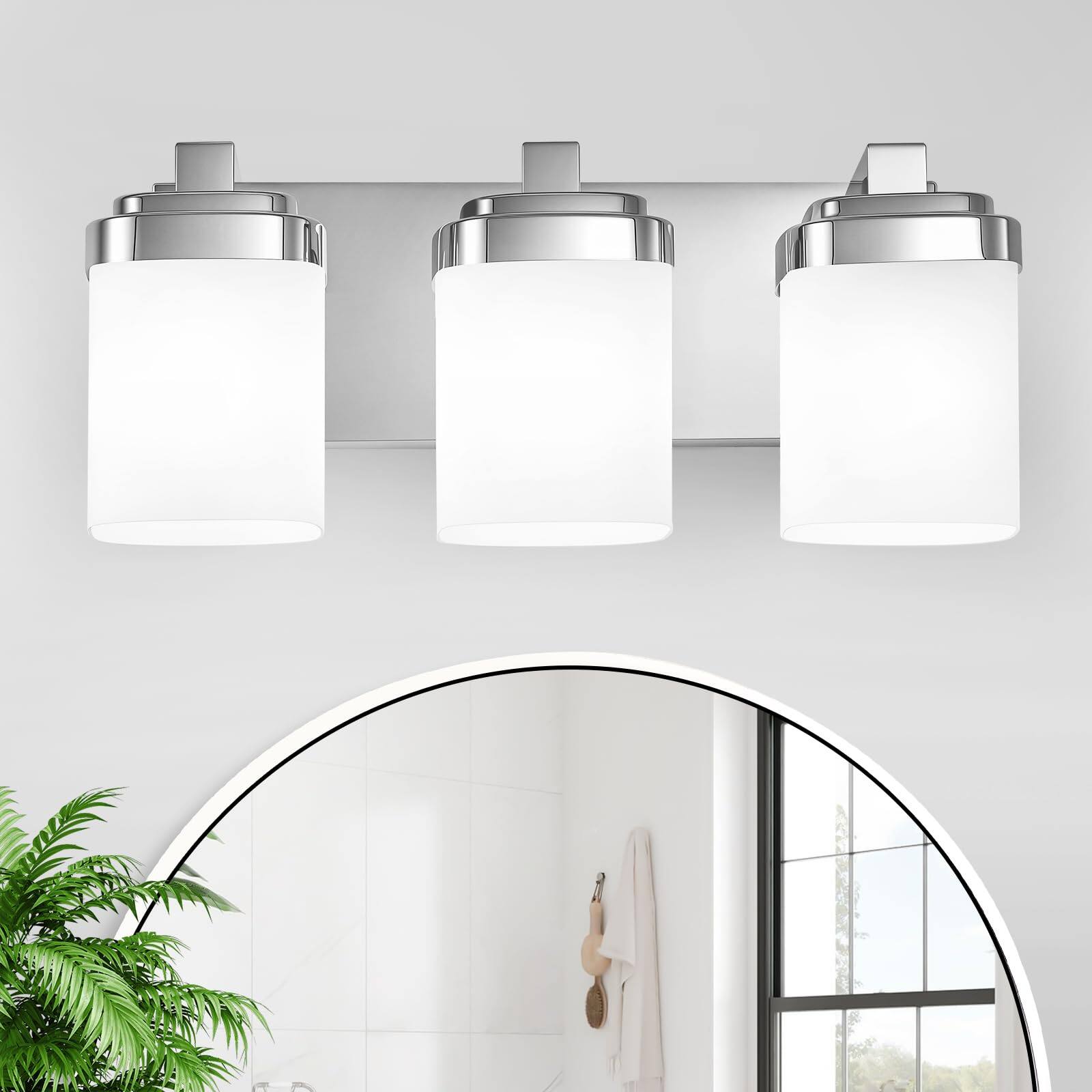 Alt View 5. Cedar Assembly - Chrome Bathroom Light Fixtures Vanity Lights For Mirror Lamp With Milky Square Glass Shade E Base Modern Wa - Chrome 6-Light.