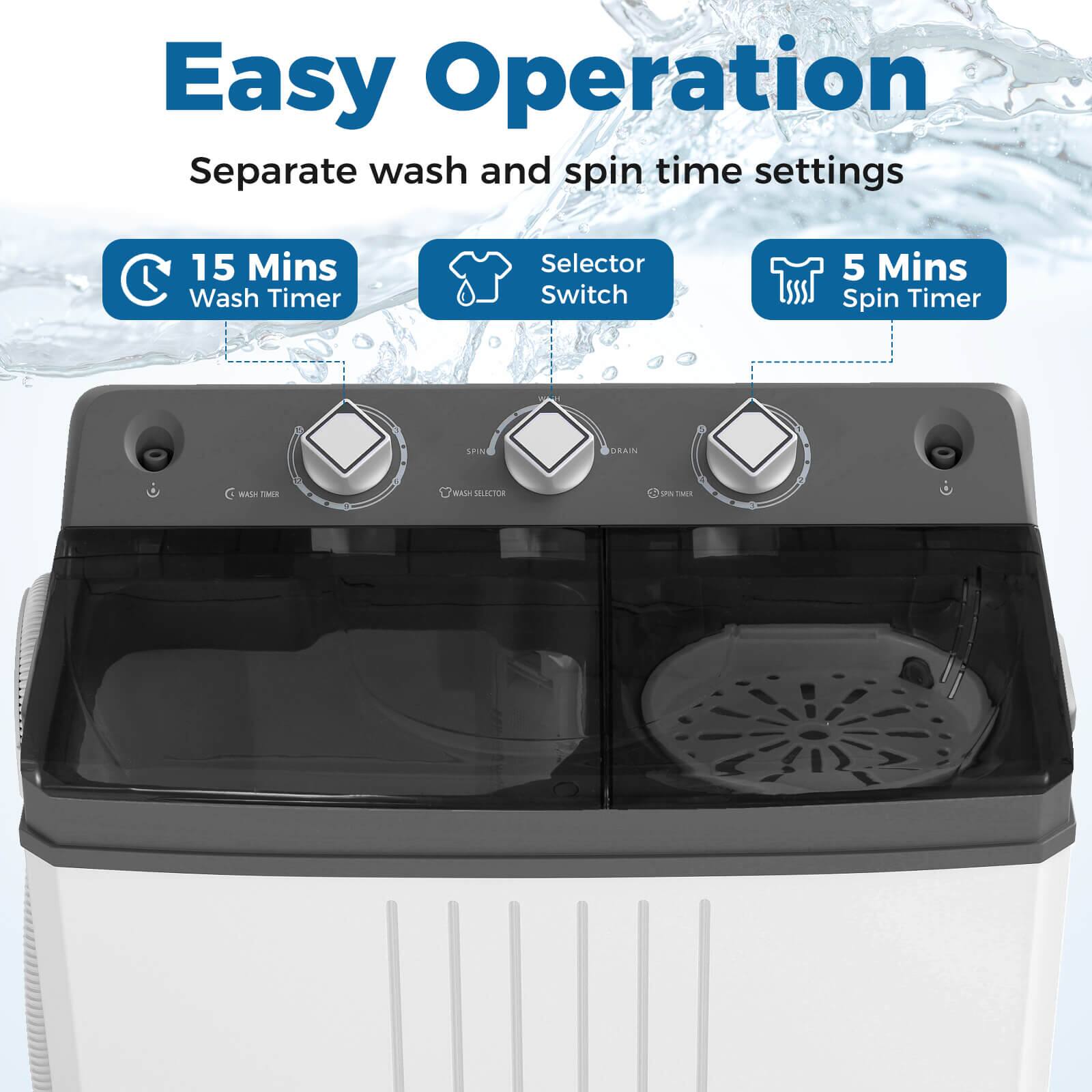 Easy Operation  
Separate wash and spin time settings  

15 Mins Wash Timer  
Selector Switch  
5 Mins Spin Timer