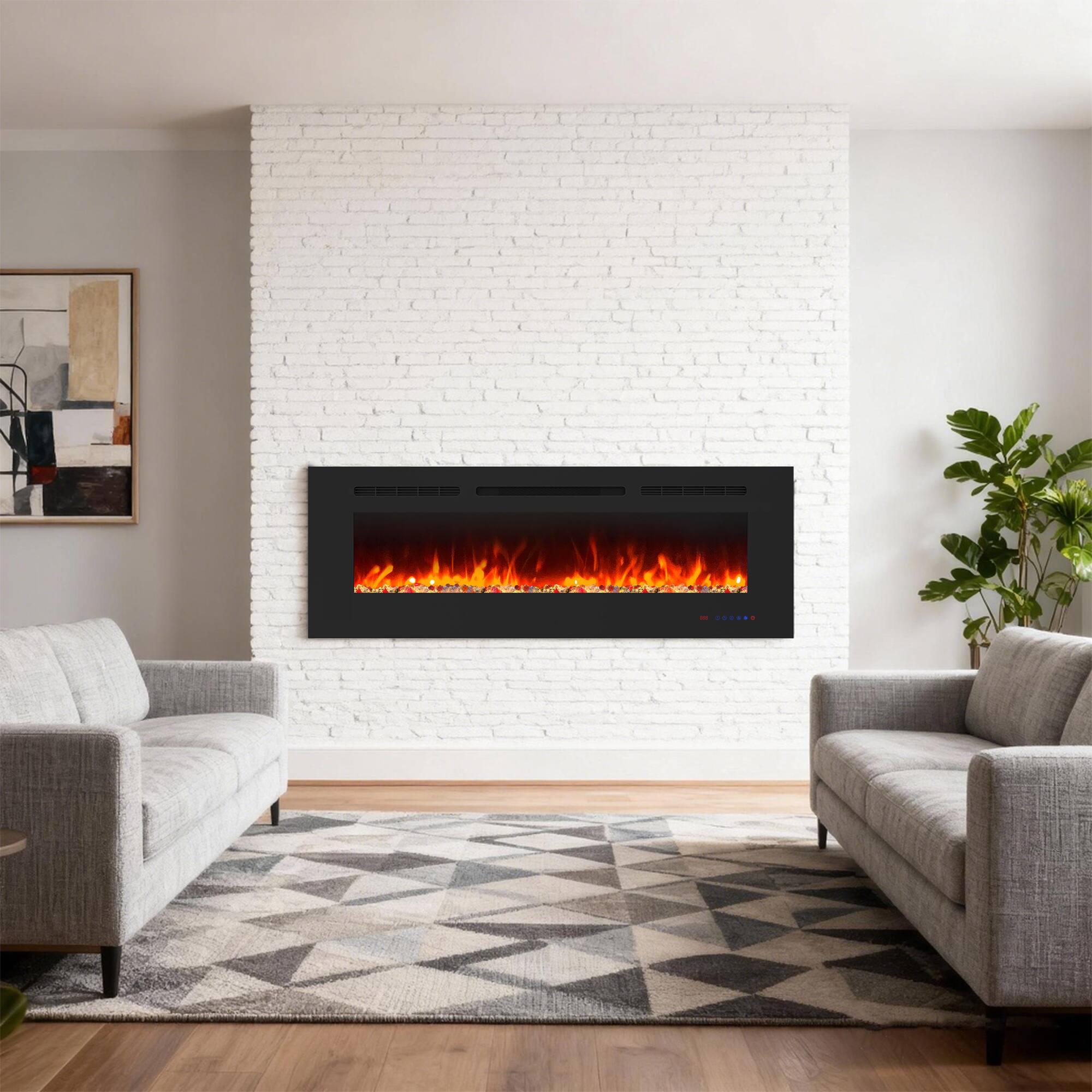 Angle. Ihomeadore - 50" Electric Wall-Mounted Recessed Fireplace Insert with Remote, Adjustable Flame Color and Speed - Black.