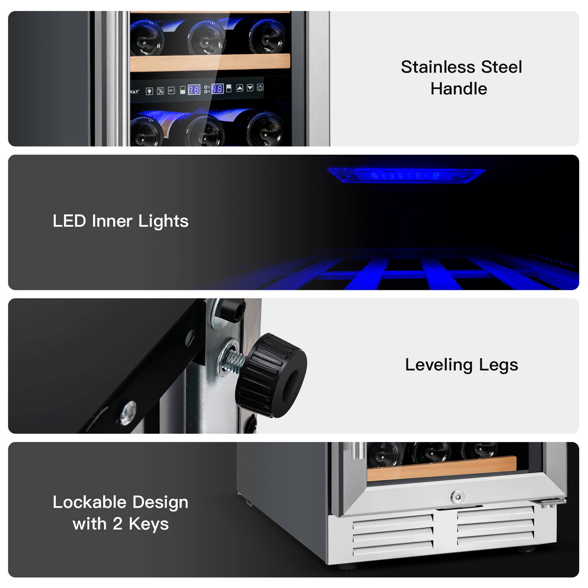 - Stainless Steel Handle
- LED Inner Lights
- Leveling Legs
- Lockable Design with 2 Keys