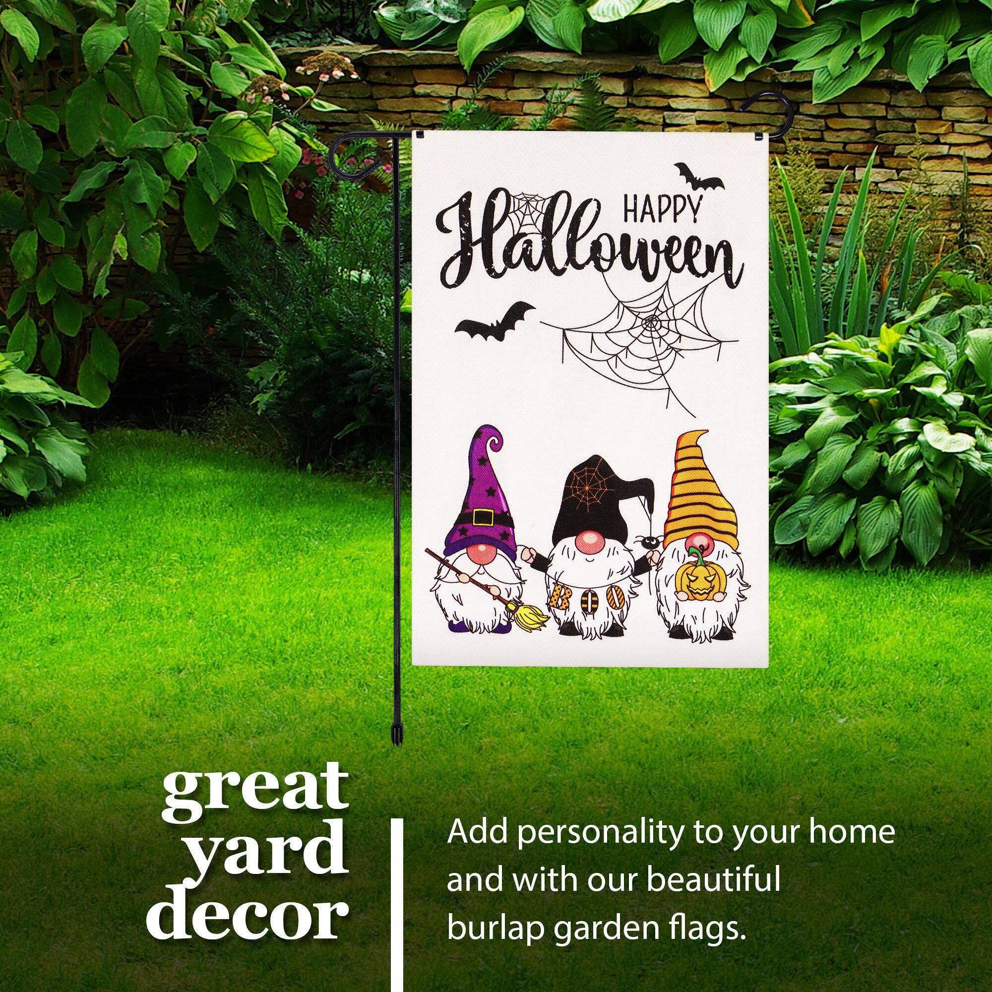 HAPPY Halloween great yard decor  
Add personality to your home and with our beautiful burlap garden flags.