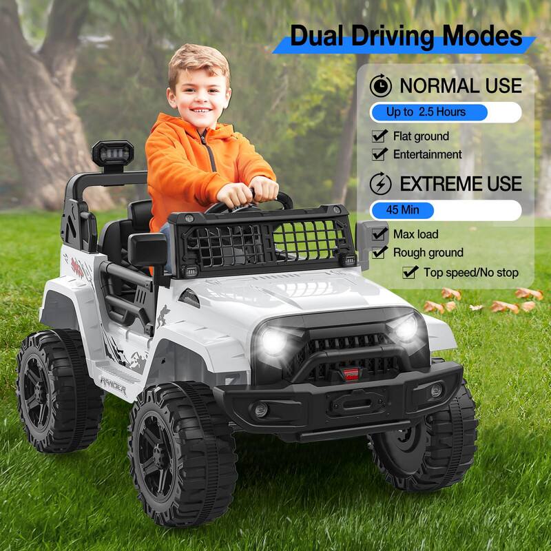 Dual Driving Modes

NORMAL USE
- Up to 2.5 Hours
- Flat ground
- Entertainment

EXTREME USE
- 45 Min
- Max load
- Rough ground
- Top speed/No stop