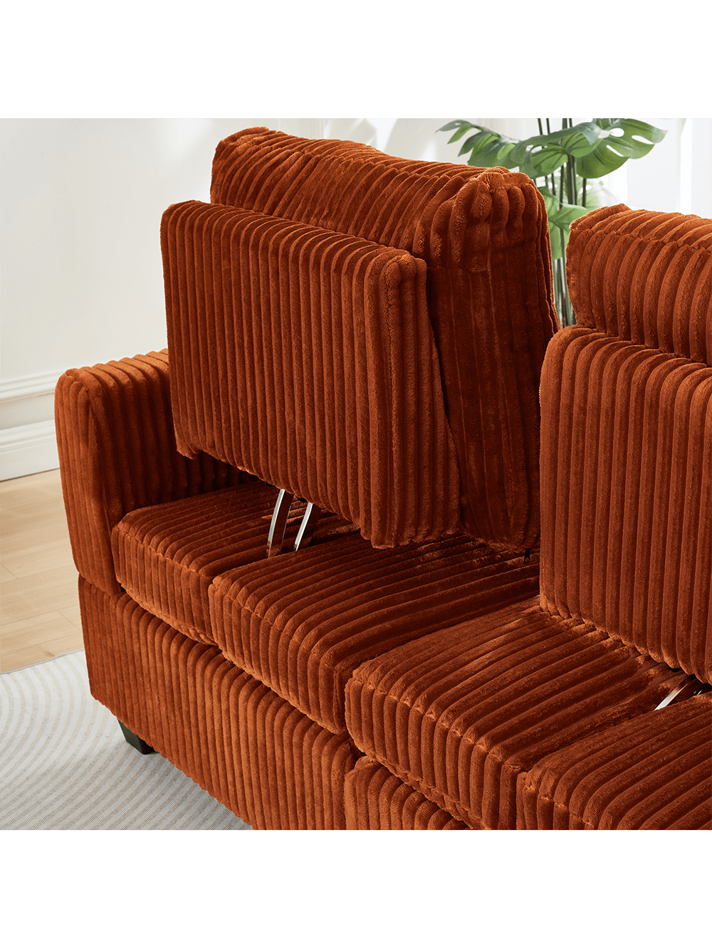 Left. Trinkets Crazed - 61 Inch Corduroy Love Seat Sofa Couch With Square Armrest,Loveseat Sleeper Couch With Adjustable Back,Double Lounge - Orange.