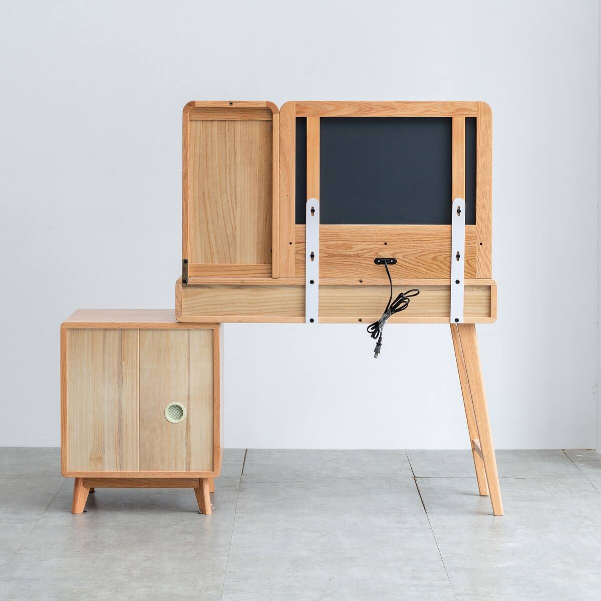 Back. Loheer - Loheer Solid Oak Makeup Vanity Adjustable Width Table with Mirror - Oak.
