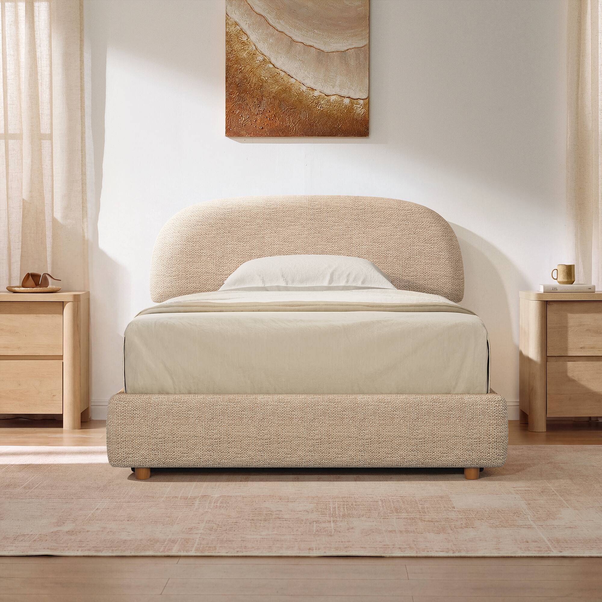 Left. ModernMate - Upholstered Platform Bed with Adjustable Headboard, Hydraulic Lift Storage Bed - Brown-Full.