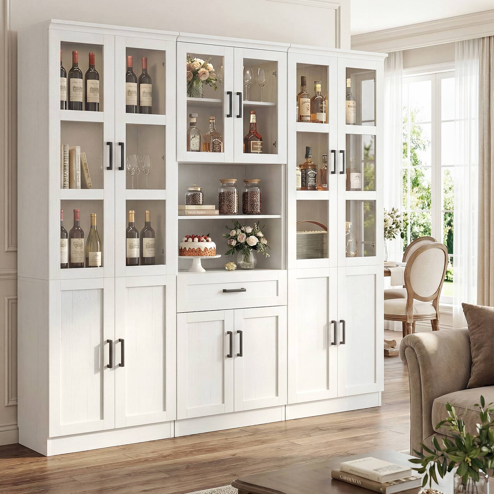 Alt View 1. Aheaplus - 79.7'' Tall Pantry Cabinet 3-Piece Set - 70.8'' Width Kitchen Hutch Cabinet with Drawers & Adjustable Shelves - White.