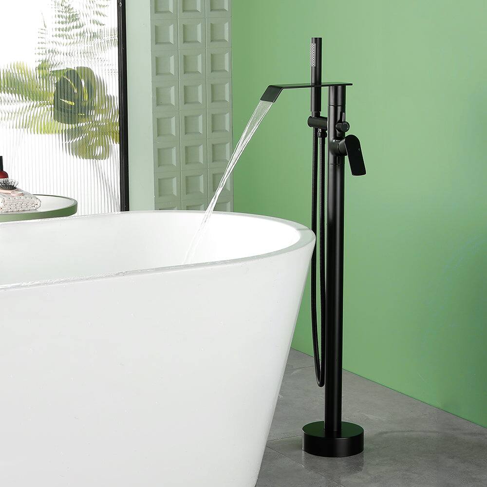 Alt View 2. Boyel Living - Brushed Bathtub Faucet 360 Degrees Rotatable Single Handle Brass SUS304 Aerator Spout - Matte Black.