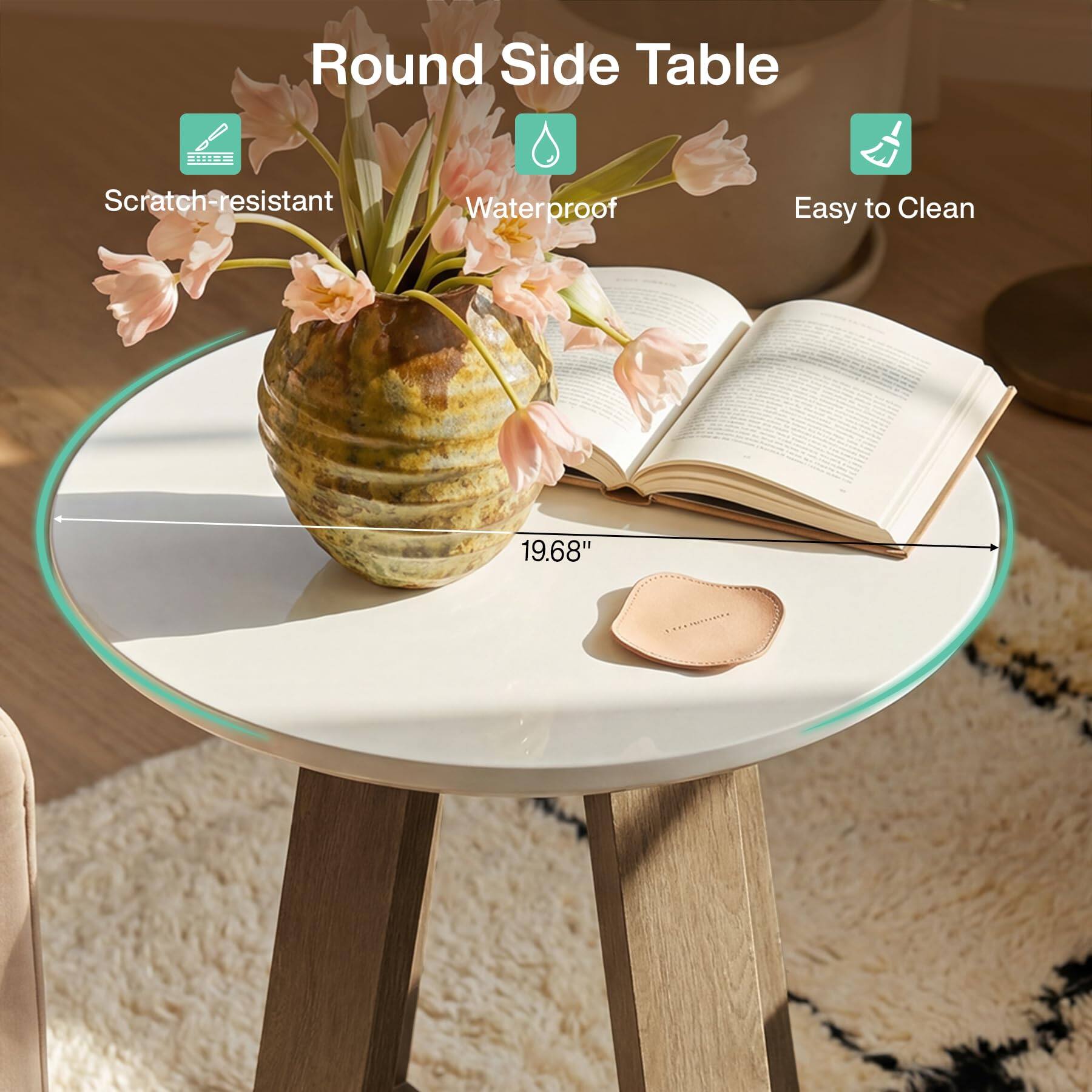 Tribesigns Round Side Table, Small End Table for (1 Brown and White ...