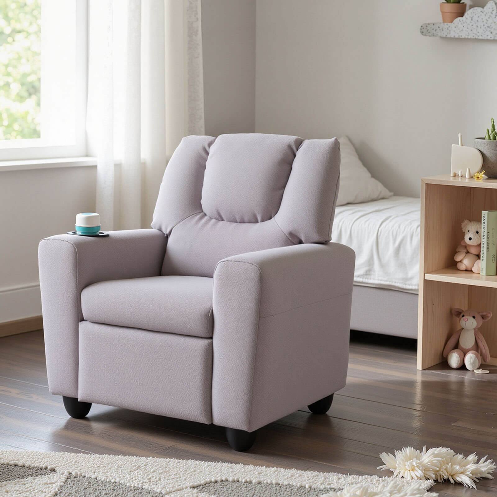 Alt View 1. Costway - Costway Kids Recliner with Cup Holder with Adjustable Backrest & Footrest for Boys & Girls - Gray.