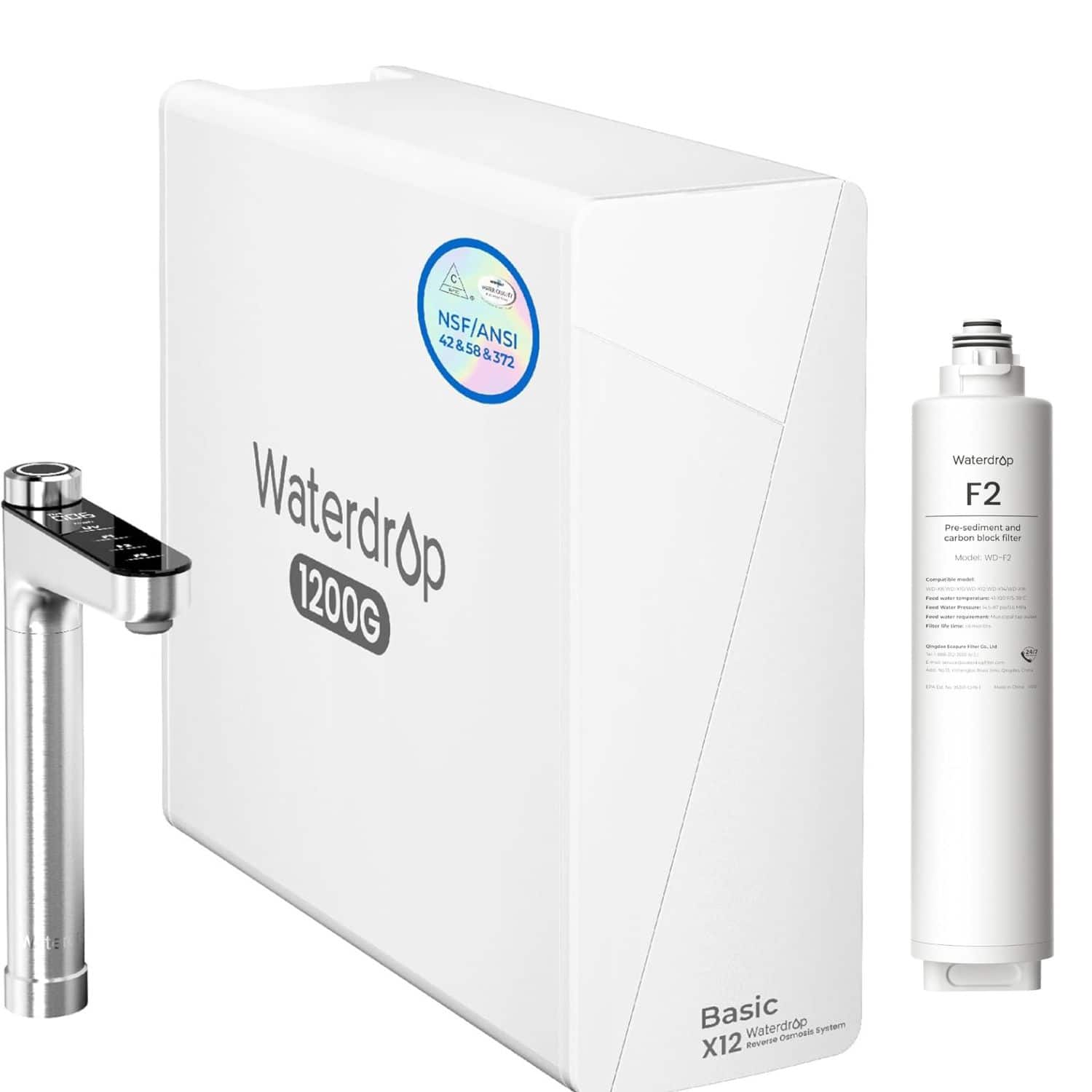 Waterdrop - X12-Basic Tankless RO Water Filter Extra F2 Filter - White