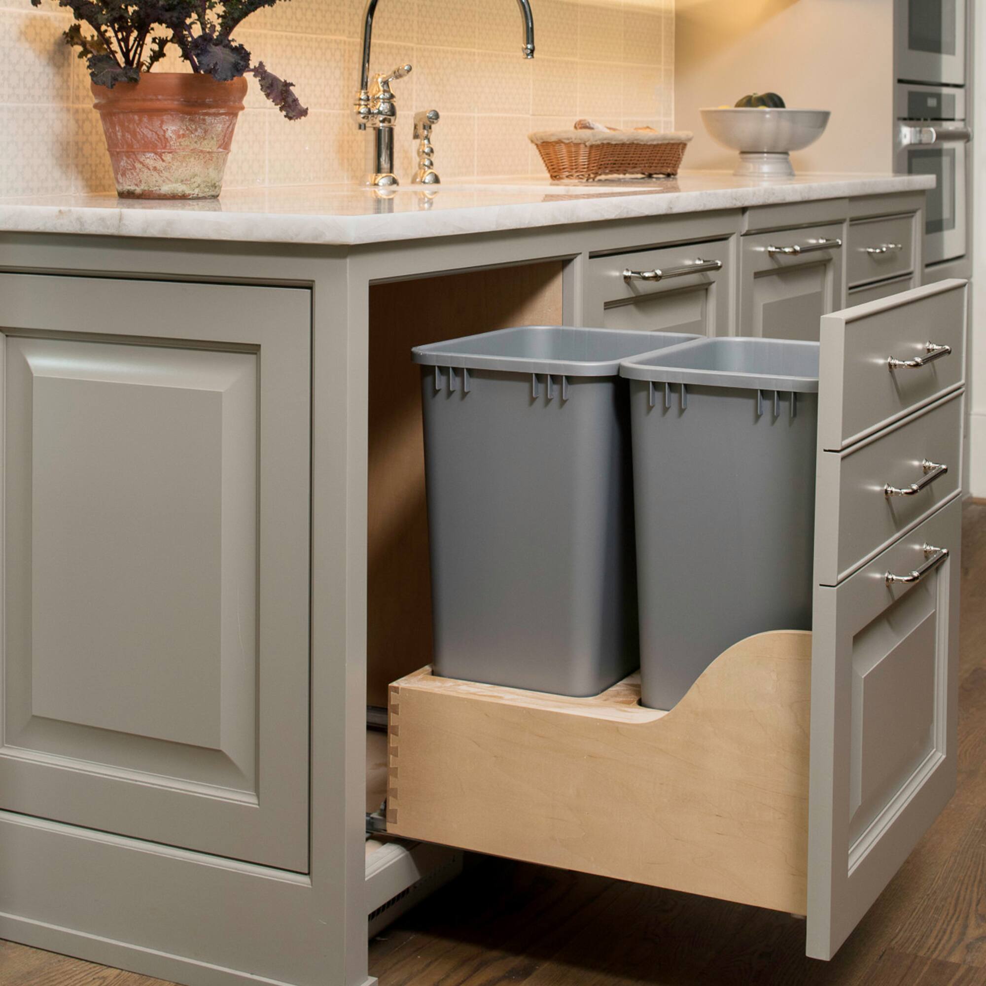 Alt View 1. Rev-A-Shelf - Rev-A-Shelf Dual Pullout Trash Cans 50 qt. with Soft-close Slides, 4WCSC-2150DM-2 - Natural Maple.