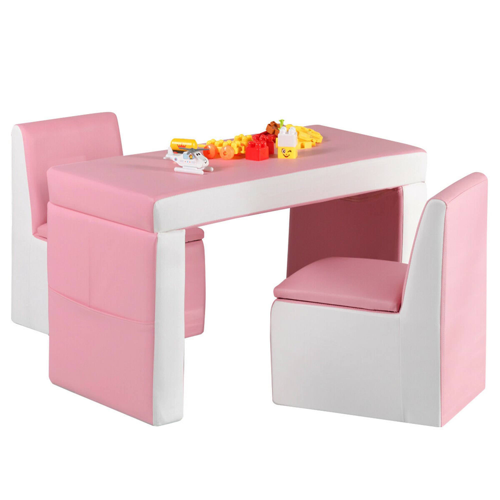 Alt View 7. Gymax - Gymax Multi-functional Kids Sofa Table Chair Set 2 Seat Couch Furniture W/Storage Box - Pink & White.