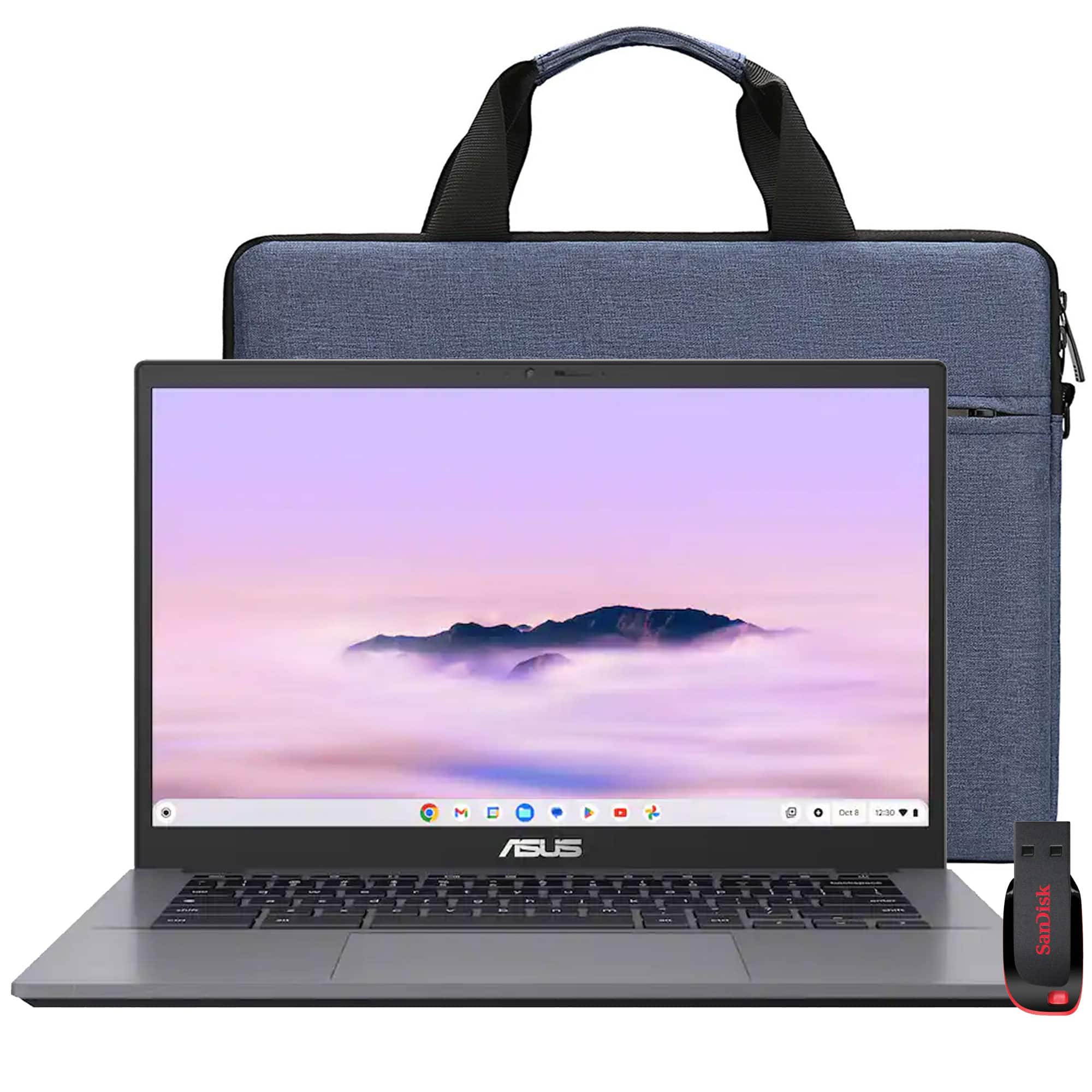 ASUS - CX34 14" Chromebook Plus Laptop 8GB, 128GB SSD Grey + Bag + USB Flash Drive - Rock Grey
