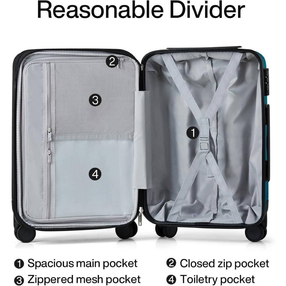 1. Spacious main pocket  
2. Closed zip pocket  
3. Zippered mesh pocket  
4. Toiletry pocket