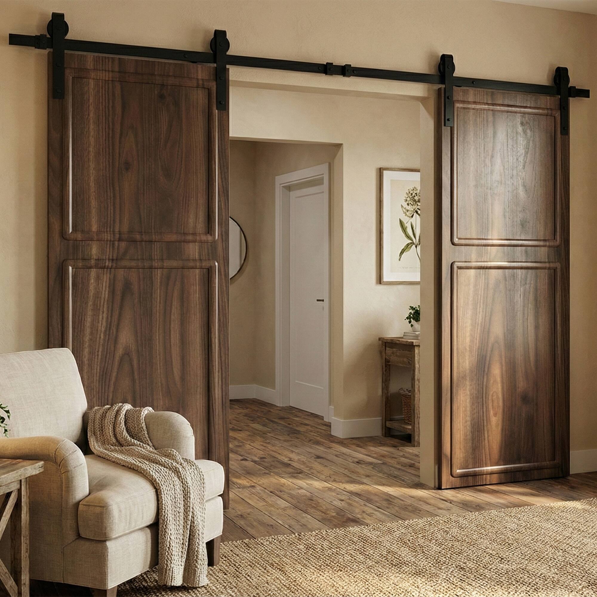 Alt View 1. Boyel Living - Antique brown Modern 2-Panel Barn Sliding Door 24-in L x 0.75-in W x 84-in H with Hardware Kit - Antique brown.