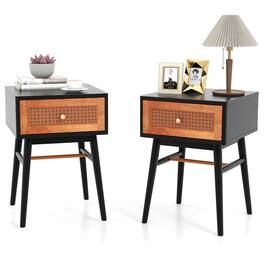 Gymax - Set of 2 Nightstand Bedside End Table Solid Wood Legs - Black
