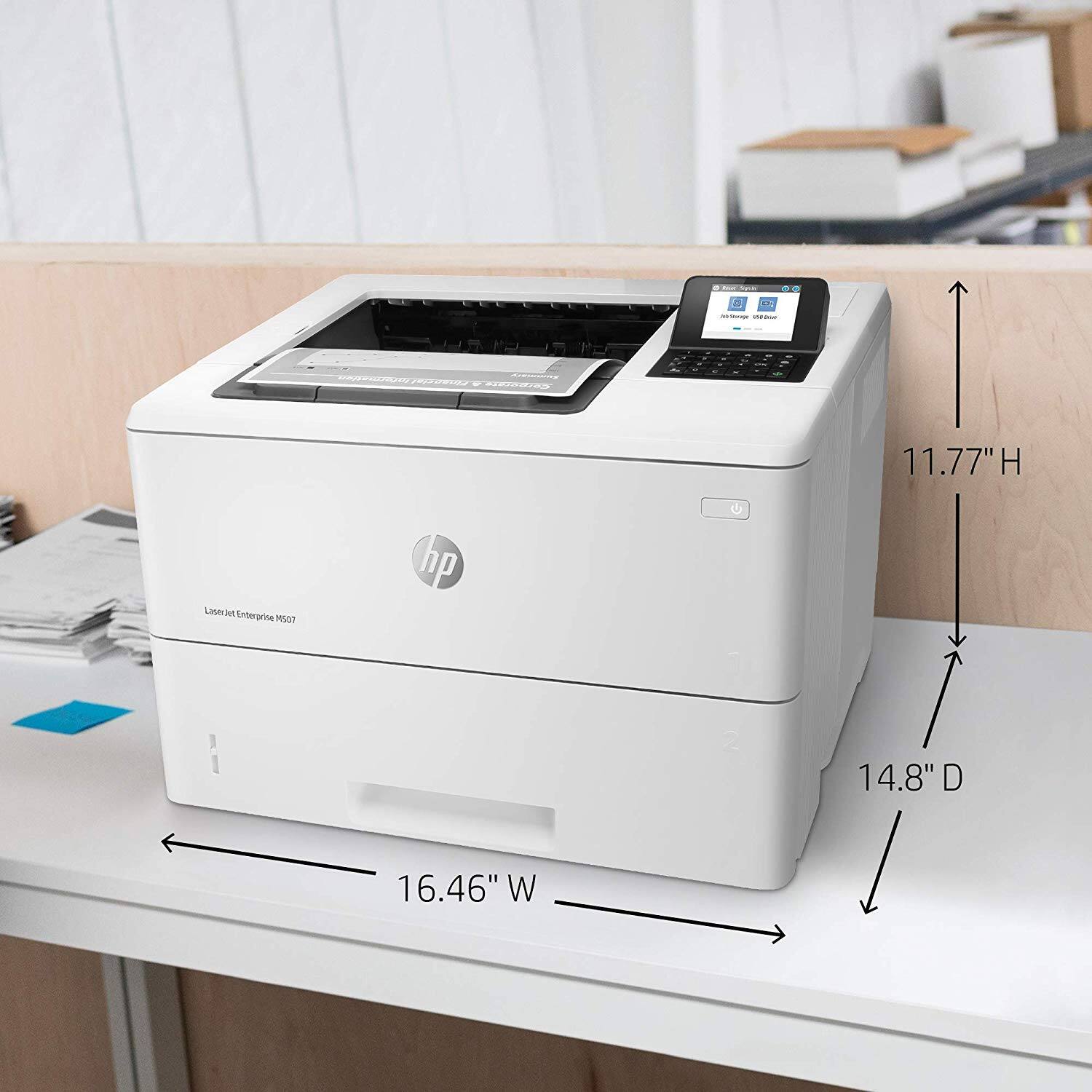 a 1 - 11.77"H H LaserJet Enterprise M507 14.8" D 16.46" W